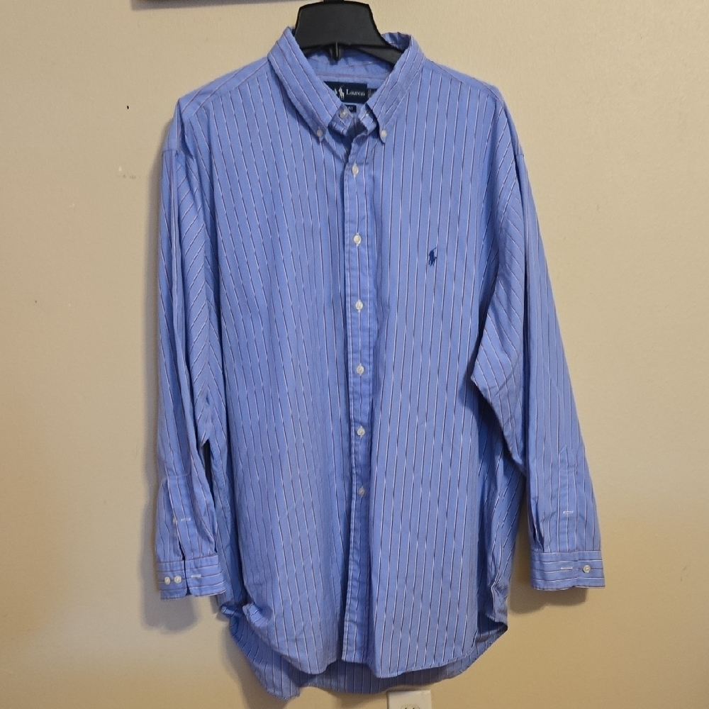 Mens Lauren Ralph Lauren Blue Pinstripe Button Down Shirt Sz 18 34/35